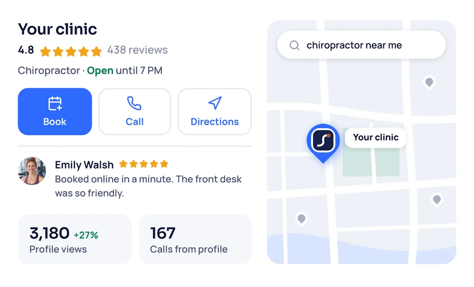 Local SEO: your funeral home's Google profile and reviews, pinned first on a nearby search map