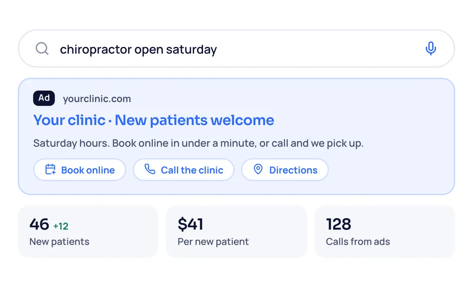 A Google search ad for a funeral home open Saturday, with the new families, cost per family and calls it brought