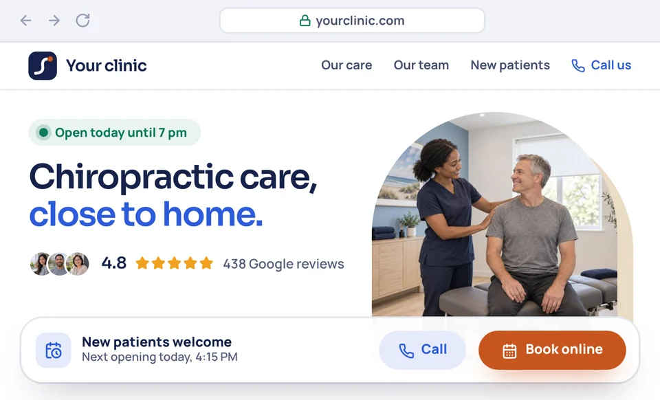 Your funeral home's homepage in a browser, with a Book online bar that stays along the bottom
